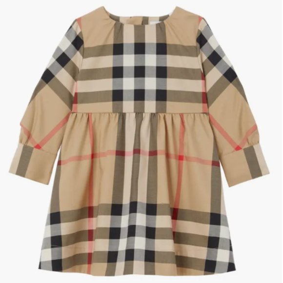 Burberry Kids' Adriana Check Long Sleeve Stretch Cotton Dress